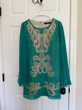 Ark & Co Teal Embroidered Chiffon Tunic